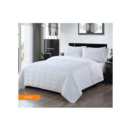 3 piece embossed comforter set queen white