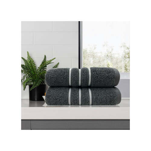 amor classic dobby stripe super soft premium cotton bath towel 2 pcs charcoal