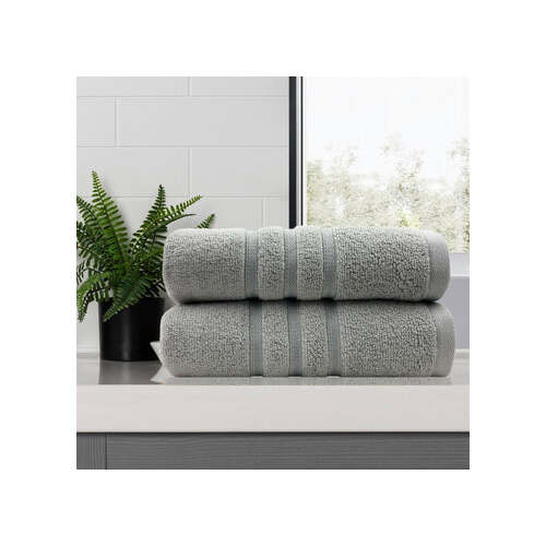 amor classic dobby stripe super soft premium cotton bath towel 2 pcs silver