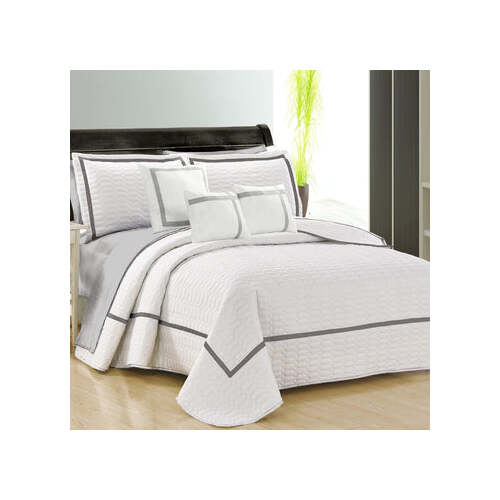 6 piece two tone embossed comforter set king white