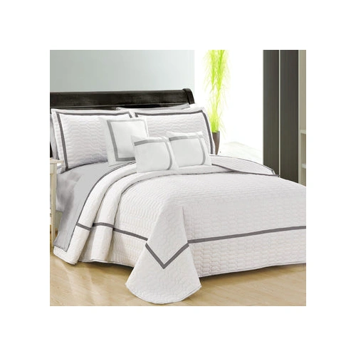 6 piece two tone embossed comforter set queen white