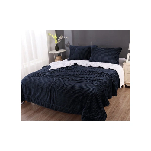 stripe flannel sherpa blanket queen navy