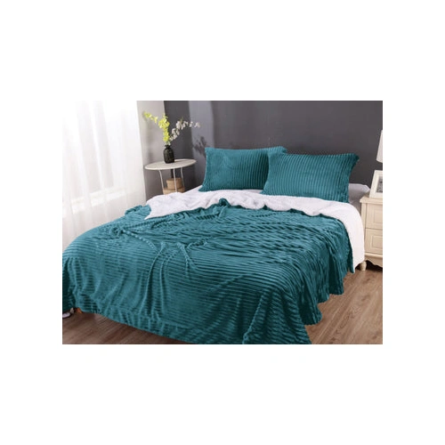 stripe flannel sherpa blanket queen teal