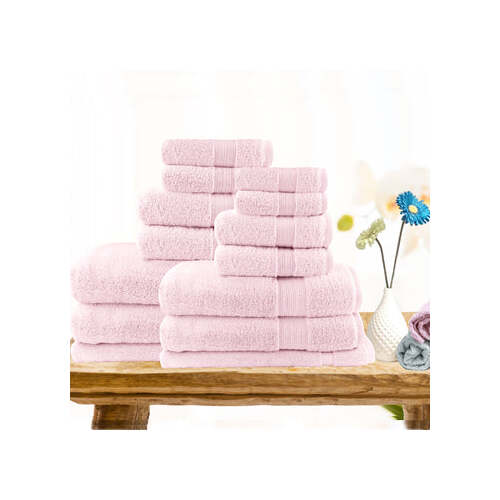 14pc light weight soft cotton bath towel set baby pink