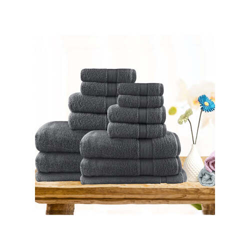 14pc light weight soft cotton bath towel set charcoal