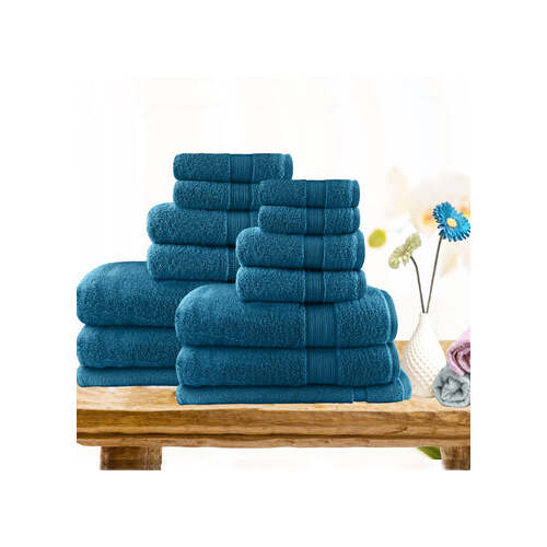 14pc light weight soft cotton bath towel set teal