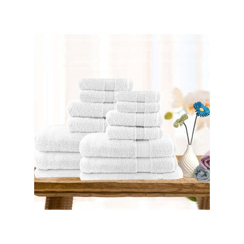 14pc light weight soft cotton bath towel set white