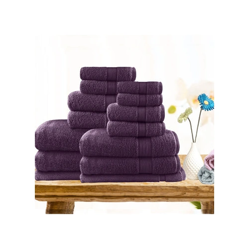 7pc light weight soft cotton bath towel set aubergine