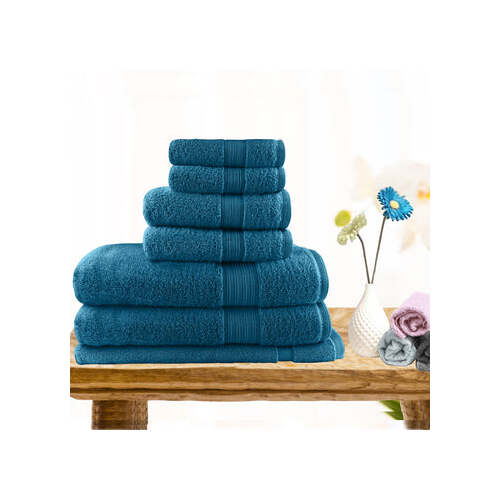 7pc light weight soft cotton bath towel set teal