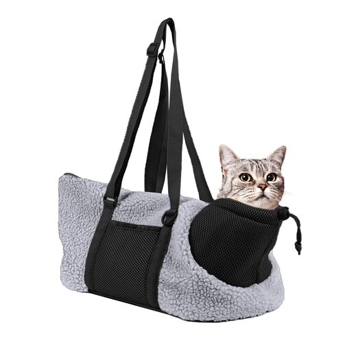 Small Cat Carrier Pet bag: Comfy Shoulder Bag with Adjustable Strap for Small Dogs, Puppies, Kittens Up to 3kg /6.6 lbs - Grey