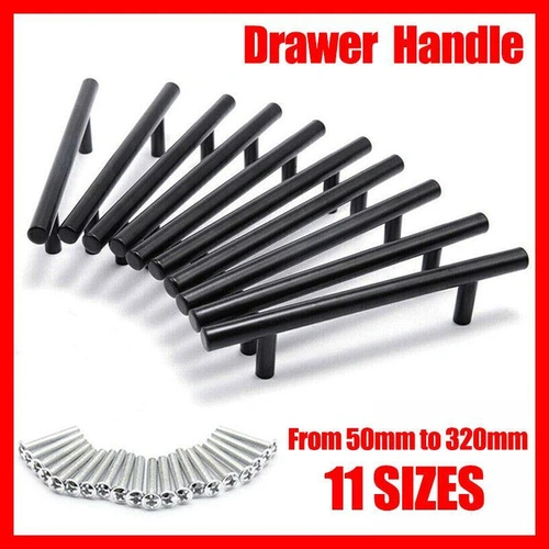1pcs Black Kitchen Cabinet Door Handles Matte Black Stainless Steel Door Drawer Pull T Bar - 100mm/64mm