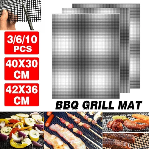 3/6/10PCS Non-Stick BBQ Grill Mat Mesh Liner Cooking Barbecue Sheet Baking Pad - 40X30cm-10PCS