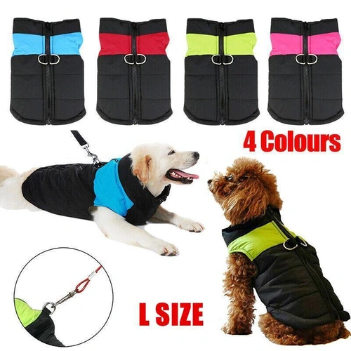 L Size Large Dog Jacket Padded Waterproof Pet Clothes Warm Windbreaker Vest Coat Winter - Green