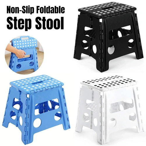Portable Folding Plastic Stool Lightweight Collapsible Chair for Outdoor Travel - Blue