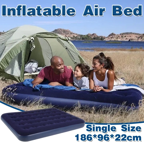 King Size Inflatable Airbed Easy Inflate Flocked Air Mattress Camping Guest Bed