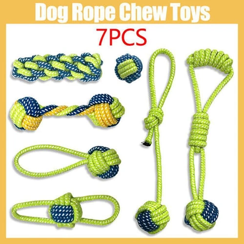 7PCS Dog Rope Chew Toys Set Cotton Knot Balls Puppy Teething Tug Training Toy