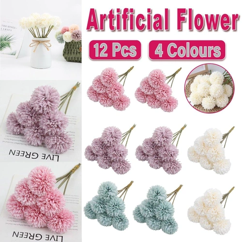 12pcs Artificial Dandelion Fake Flower Simulation Arrangement Desktop Decoration - Blue