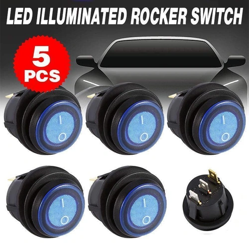 5Pcs/Set 12V 20A Car Spst Auto Marine Boat Round On/Off Rocker Waterproof Switch