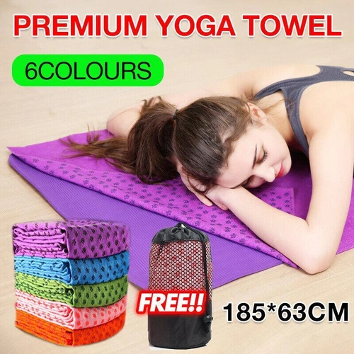Non Slip Yoga Towel Mat Microfiber Fitness Gym Exercise Blanket with Carry Bag - Light Purple