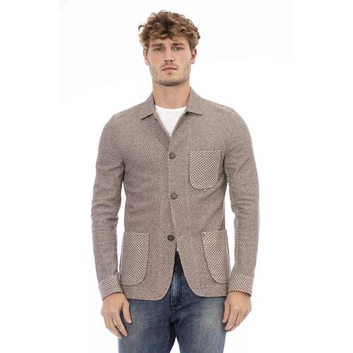Classic Button-Front Fabric Jacket with Front Pockets 50 IT Men