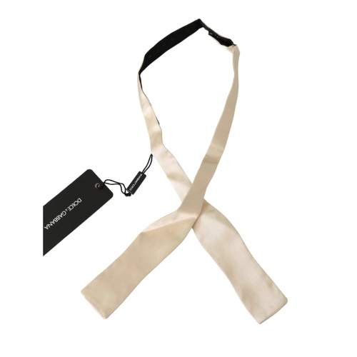 100% Authentic Dolce & Gabbana Bowtie Beige Silk Adjustable Strap One Size Men