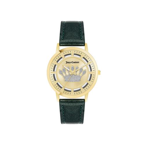 Gold Fashion Quartz Watch with Green Leatherette Strap One Size Women