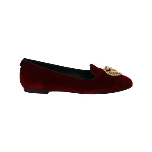 Dolce & Gabbana Velvet Loafers with Gold Devotion Detail 37 EU Women