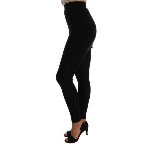 Black Cashmere Silk Stretch Tights Pants 36 IT Women