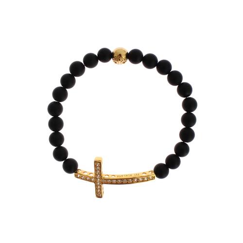 Authentic NIALAYA Bracelet with Matte Onyx Beads and CZ Diamond Cross M Women