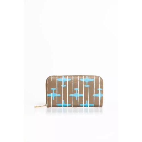 Striped All-over Print Leather Wallet with Zip Closure One Size Women
