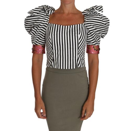 Cropped Top with Puff Sleeves and Crystal Button Embellishment 36 IT Women