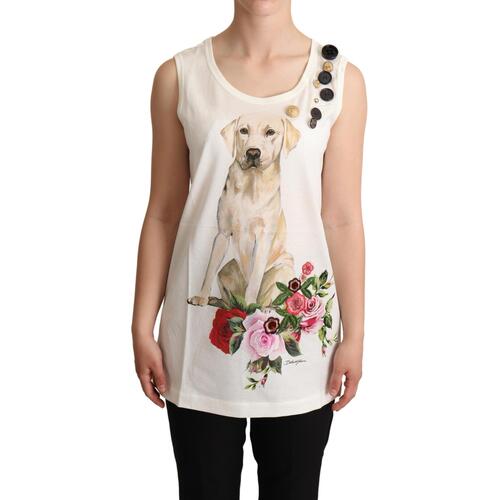 Dog and Floral Print Tank T-shirt by Dolce & Gabbana 38 IT Women