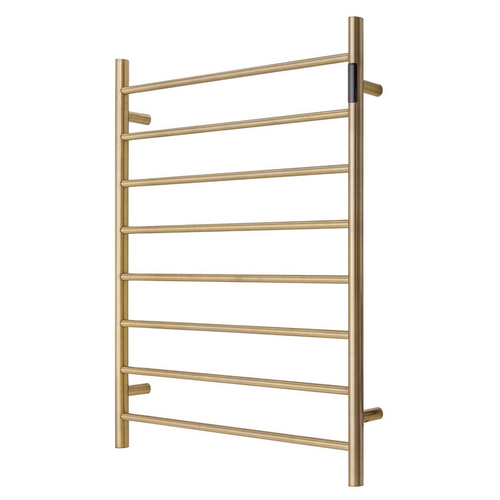 Premium Brushed Gold Heated Towel Rack with LED control- 8 Bars, Round Design, AU Standard, 1000x850mm Wide