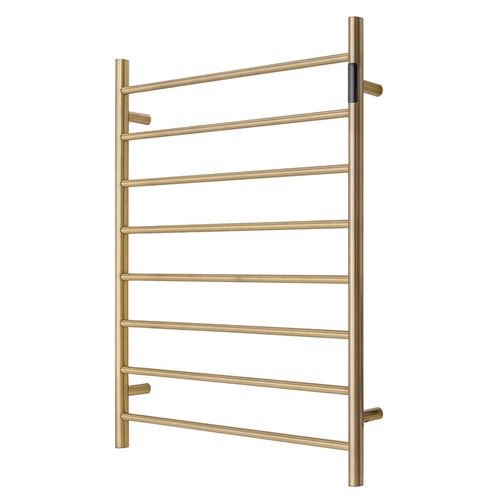 Premium Brushed Gold Heated Towel Rack with LED control- 8 Bars, Round Design, AU Standard, 1000x850mm Wide