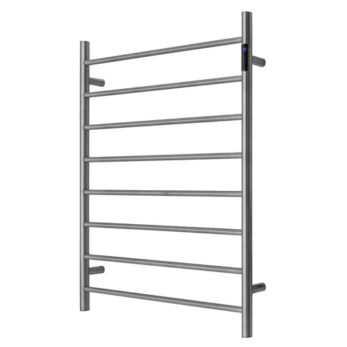 Premium Gunmetal Heated Towel Rack with LED control - 8 Bars, Round Design, AU Standard, 1000x850mm Wide