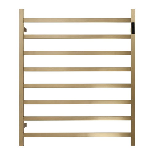 Premium Brushed Gold Heated Towel Rack With LED control- 8 Bars, Square Design, AU Standard, 1000x850mm Wide