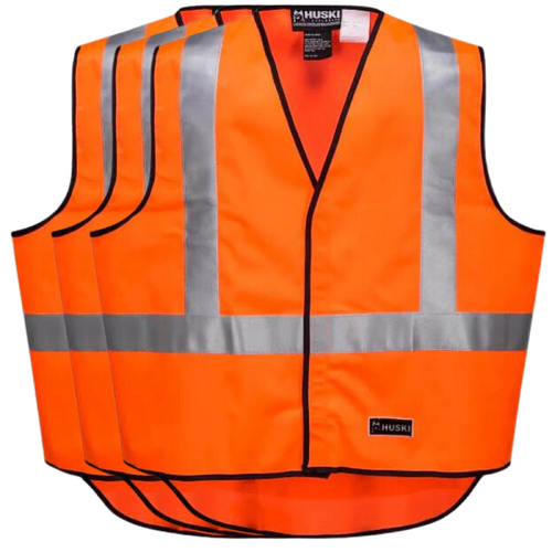 3x HUSKI Hi Vis Patrol Vest 3M Tape Safety Workwear High Visibility Bulk - Orange - 3XL