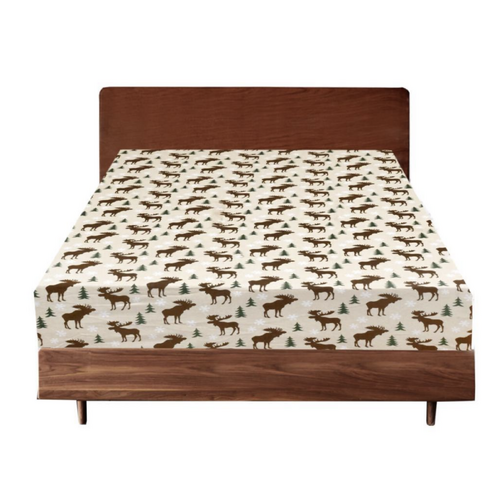 Queen 100% Cotton Flannelette Fitted Bed Sheet Authentic Flannel - Beige Reindeer