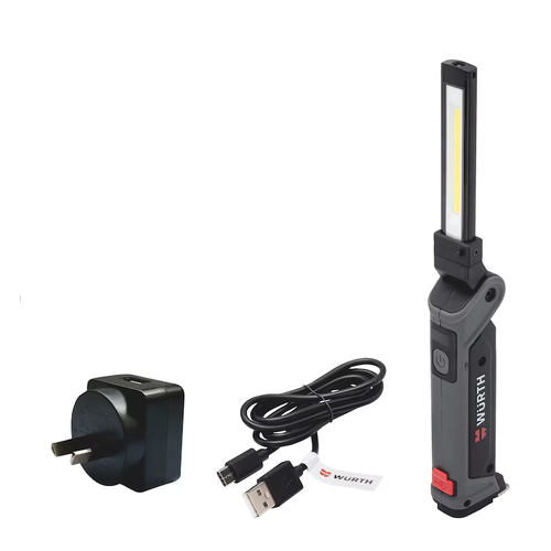 Wurth Cordless LED Handheld Work Lamp ERGOPOWER BEND+ – 700 Lumen, Folding Head, USB Rechargeable