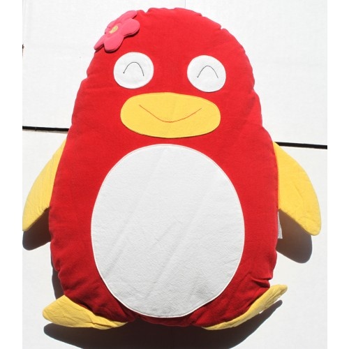Penguin Cuddling Cushion Red
