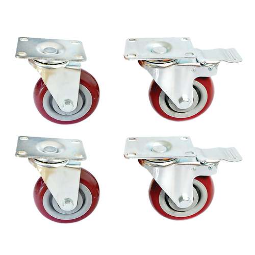 4 x 4" Heavy Duty PU Swivel Castor Wheels With Brake