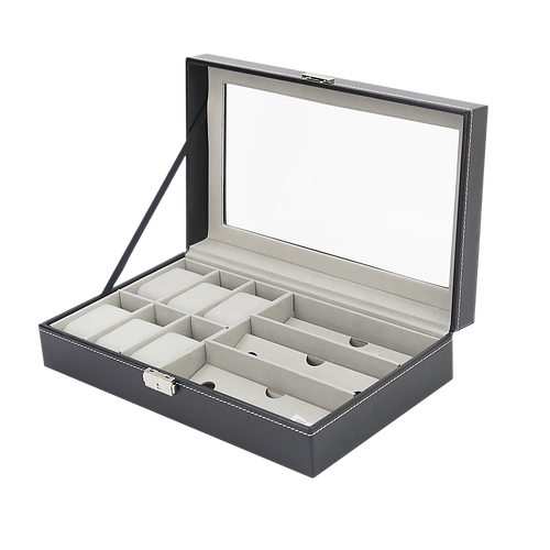 6+3 Grid Watch Sunglass Eyeglasses Display Box Case Storage Organizer PU Leather
