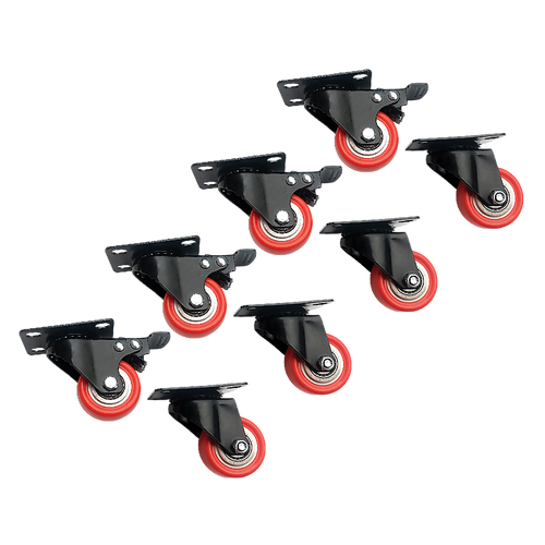 8 x 2" Polyurethane Castor Wheels - Swivel and 4 with brake