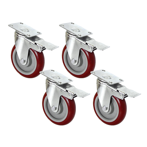4 X 5" Heavy Duty 400kg Swivel Castor Wheels Trolley Furniture Caster All Brake