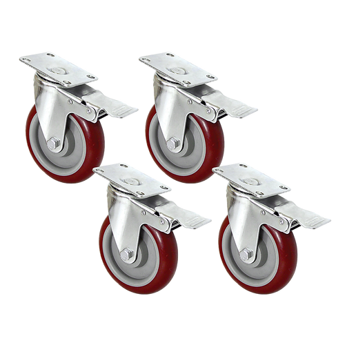4 X 5" Heavy Duty 400kg Swivel Castor Wheels Trolley Furniture Caster All Brake