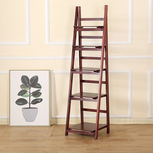 5 Tier Wooden Ladder Shelf Stand Storage Book Shelves Shelving Display Rack