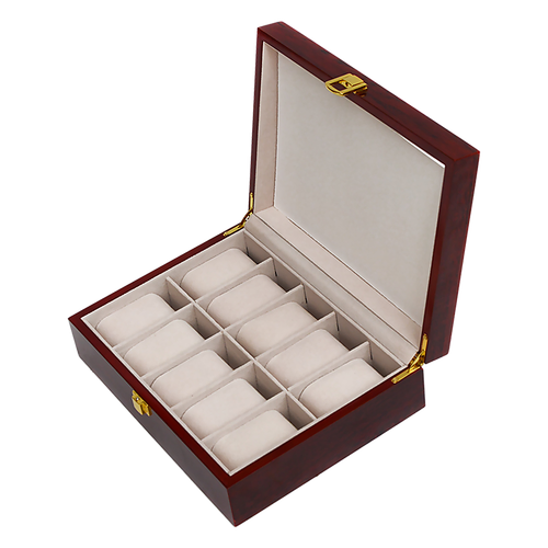 10 Grids Wooden Watch Case Glass Jewellery Storage Holder Box Wood Display
