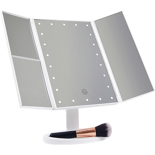 Makeup Mirror With LED Light Standing Mirror Magnifying Tri-Fold Touch