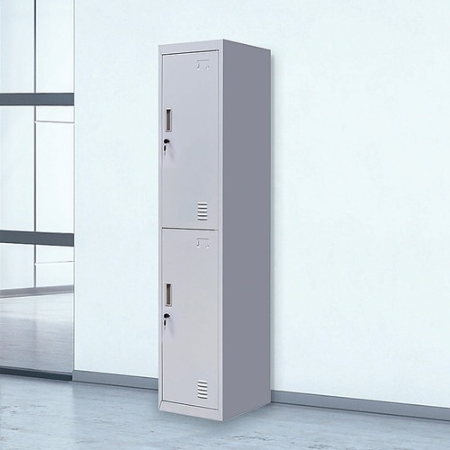 Standard Lock 2-Door Vertical Locker for Office Gym Shed School Home Storage Grey