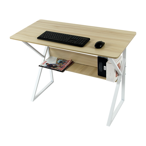 Wood & Metal Computer Desk with Shelf Home Office Furniture